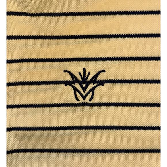 FJ Footjoy Men's Polo Shirt Medium Yellow Navy Stripe Unknown Golf Course Logo - Picture 5 of 12